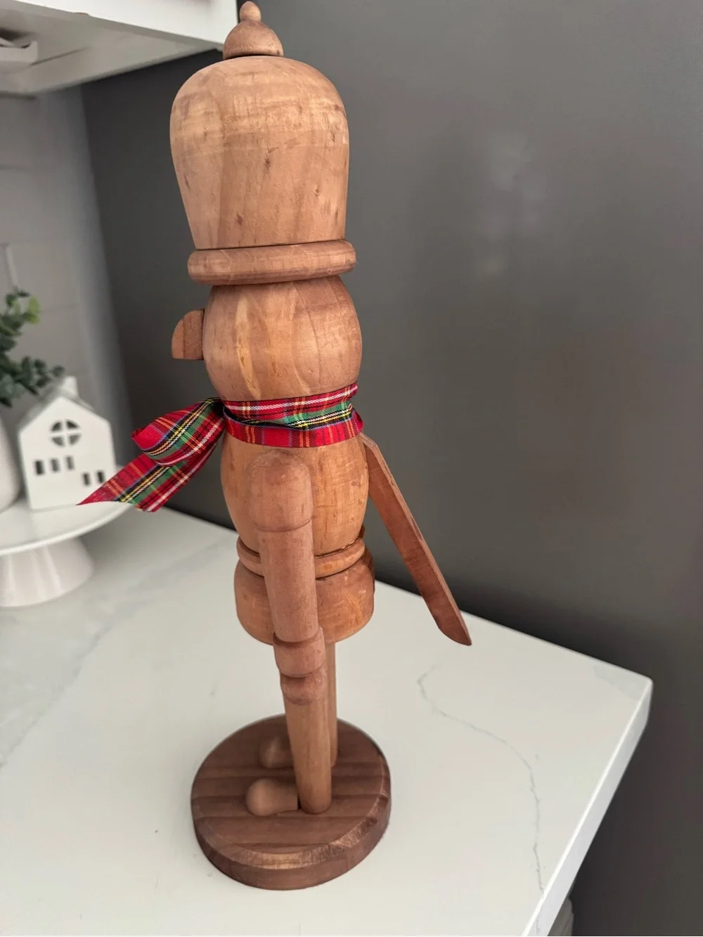 ✨ Pottery Barn Wooden Nutcracker with Red Plaid Bow